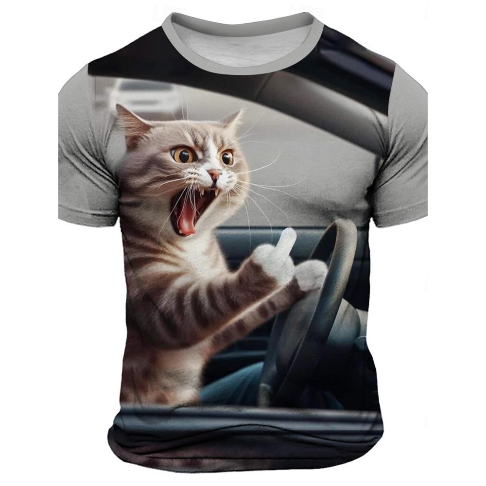 2025 Summer Men's Anger Come Over Cat 3d Printed Short Sleeved Round Neck T-Shirt Bar Party Casual Quick Drying Neutral Clothing