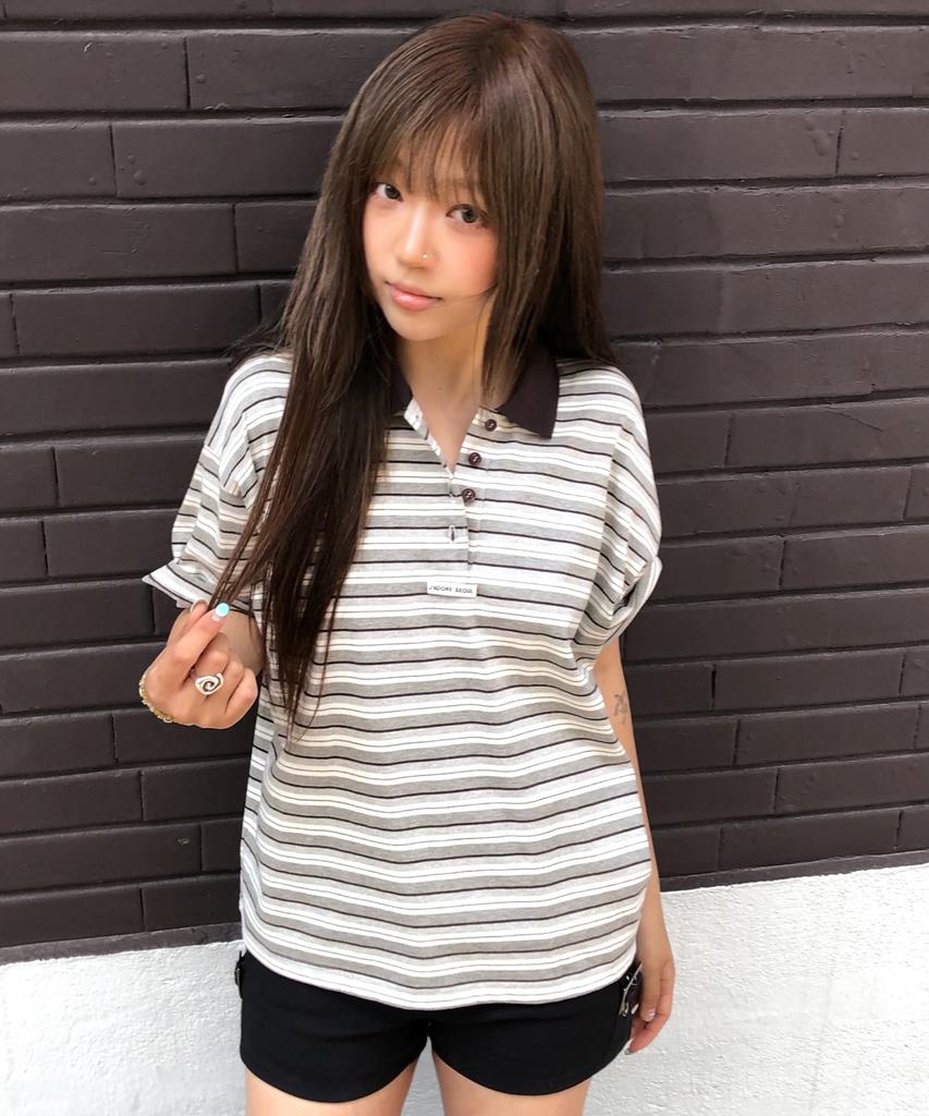 LARTIGENT L23 Stripe Collar T-Shirt(Brown)