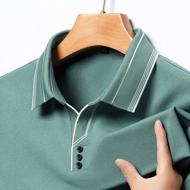 Весенние и осенние мужские рубашки поло с длинным рукавом и воротником-ножницами — фото 3