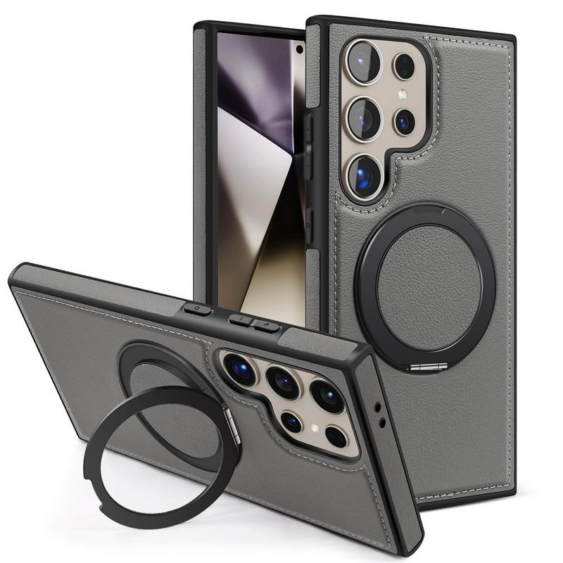 Pro Magsafe Magnetic Shell Pro Samsung Galaxy S24 S23 S22 Ultra Plus Pu Hybrid Tpu Nárazuvzdorný 360° Rotační kovový kryt pouzdra na stojan