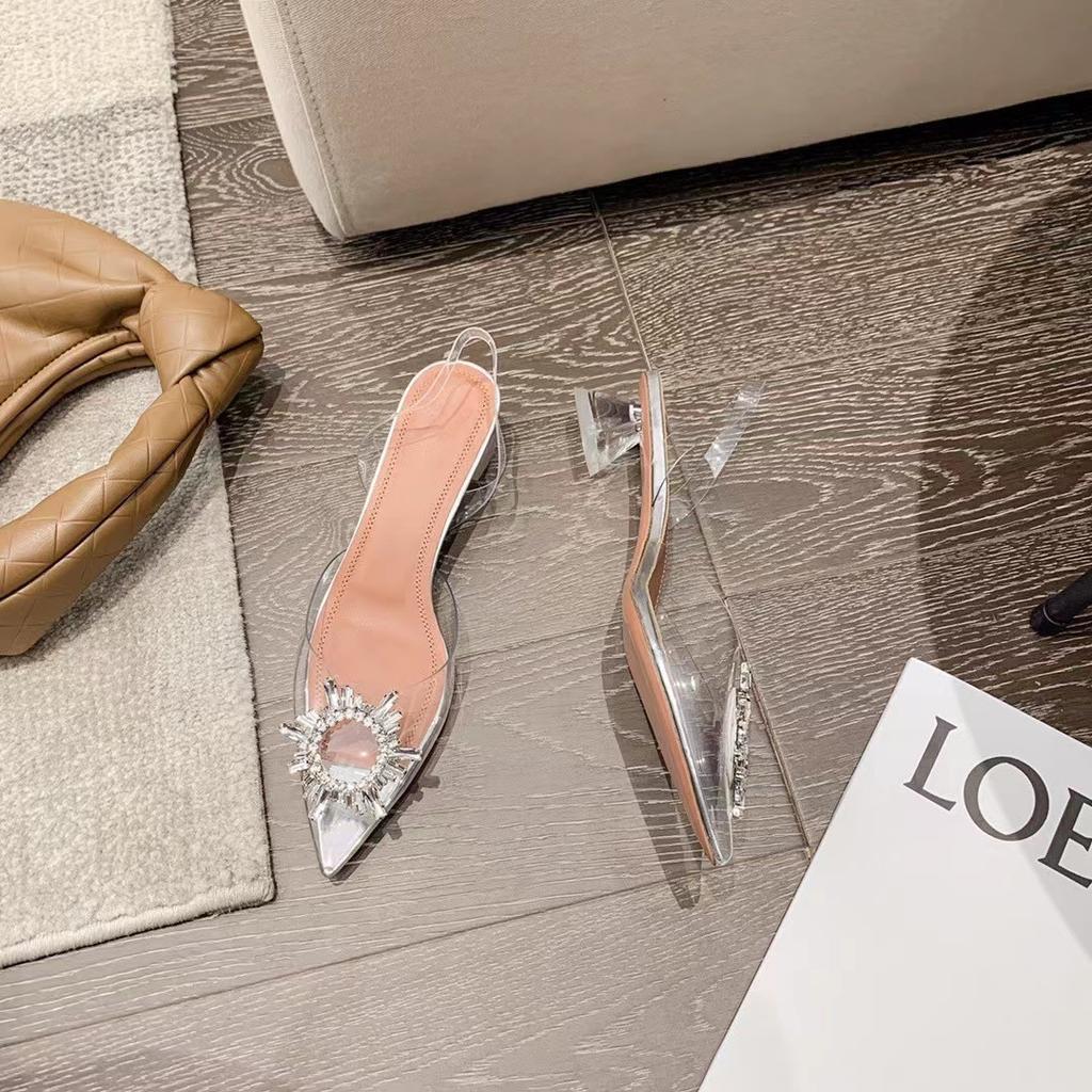Sandales à strass été nouveau talon fin pointu transparent vide talons hauts