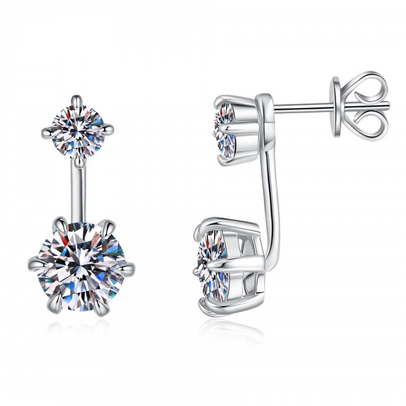 Double-Wear Moissanite Stud Earrings Women Sterling Geometric Asymmetrical Design Lightweight Luxury Fashion 925 Sterling Silver
