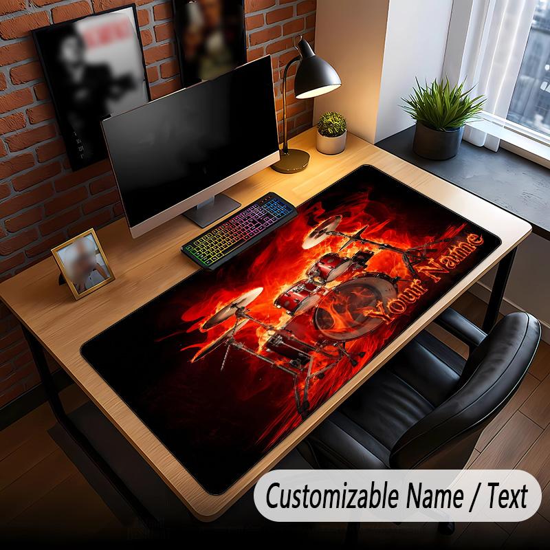 Music Drums Theme Custom Mouse Pad Personalized With Name Text Customized Desk Mat For Office Home Decor
