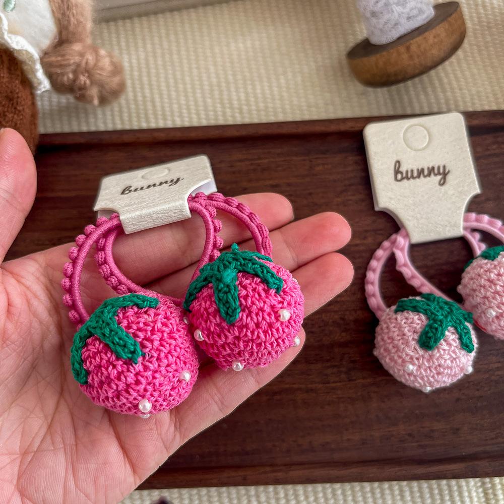 Nowa Wełniana Szydełkowa Opaska do Włosów dla Dzieci z Truskawką Jest Mała i Urocza Wysoka Elastyczność i Nie Niszczy Włosów Akcesorium do Włosów do Kucyka Skórzana Opaska