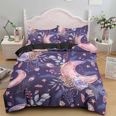 Nordic Style Duvet Cover King Queen Size Stars Moon Pattern Bedding Set for Kids Teens Adults Flowers Polyester Comforter Cover