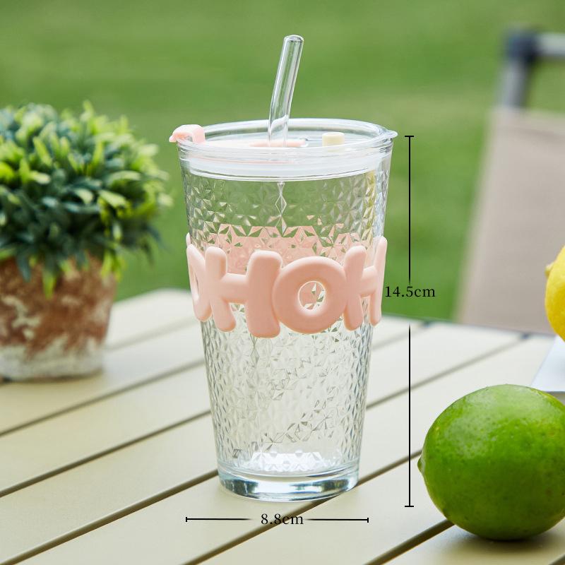 

High Appearance Straw Glass Water Bottle With Silicone Sleeve Anti-Scalding Water Cup Office Coffee Cup Student Drinkware