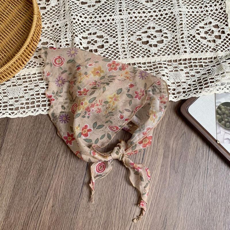 Triangle scarf scarf women's silk scarf high-end new summer sunscreen headscarf summer women's pastoral headband tied bag streamer