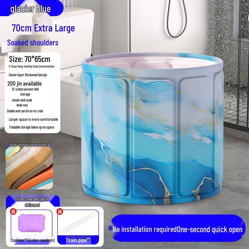 Large Portable Soaking Tub with Thick Quilted Insulation - No Installation Needed, Folding Bathtub for Adults.