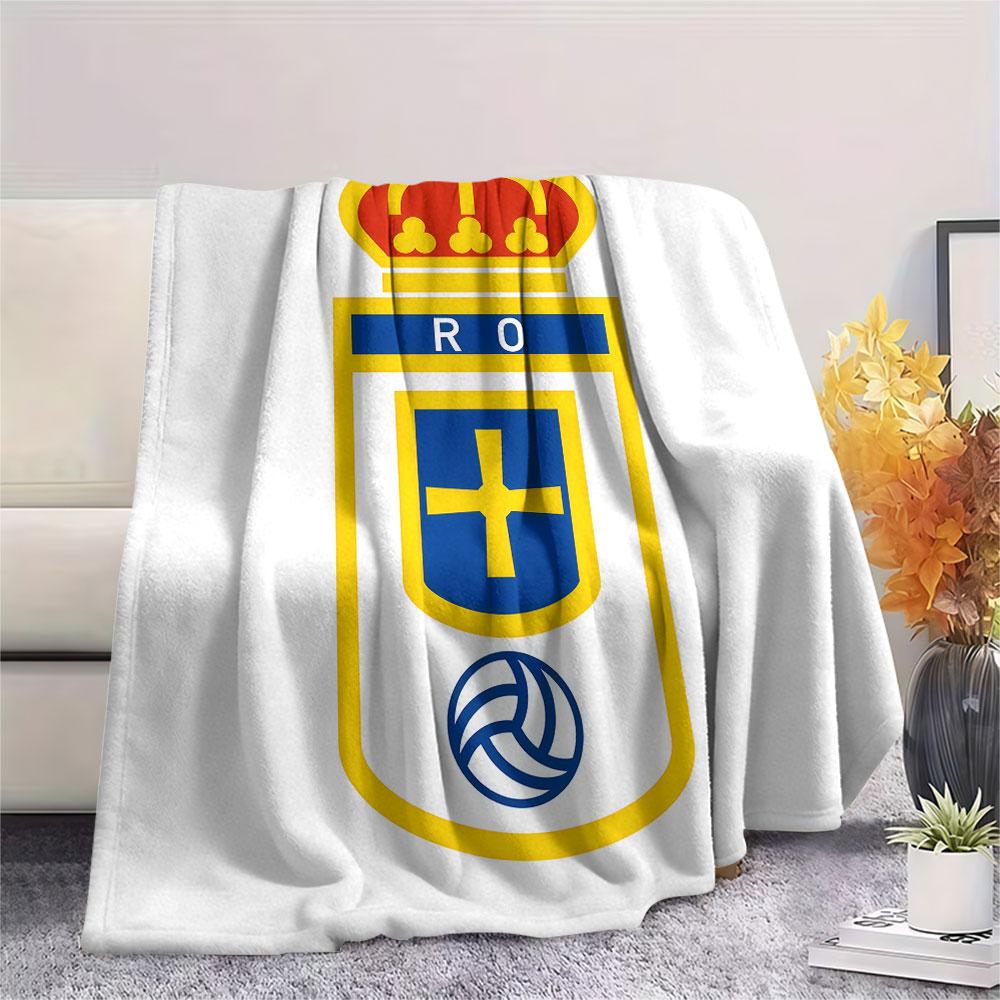 Real Oviedo Printed Flannel Blanket, soft throw for bedroom sofa, washable,soccer fan merchandise, great gift.