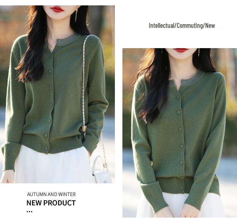 2025 Spring Women's Round Neck Velvet Cardigan Sweater