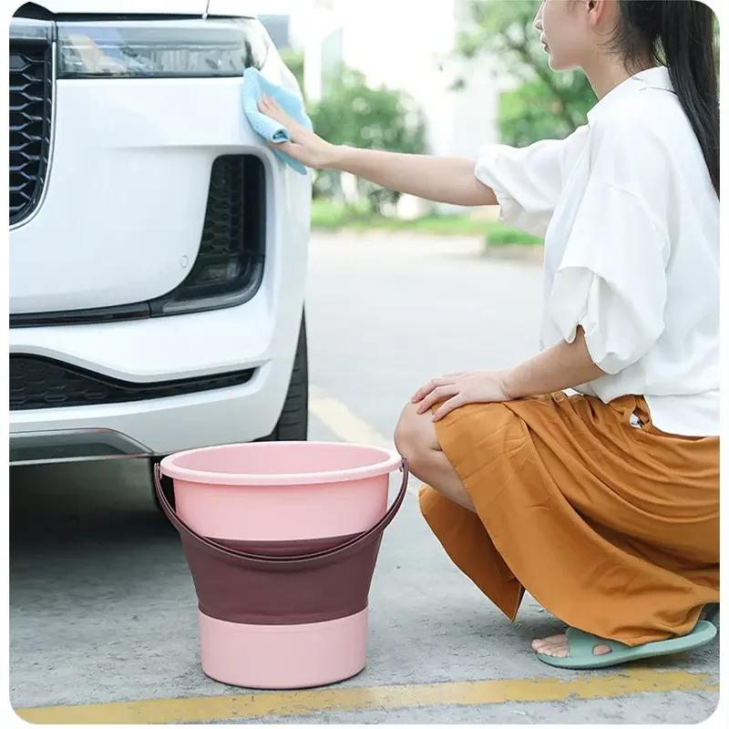 5/10/17L Portable Folding Bucket Multifunctional Thickened Silicone Bucket for Car Washing and Fishing Camping Folding Bucket