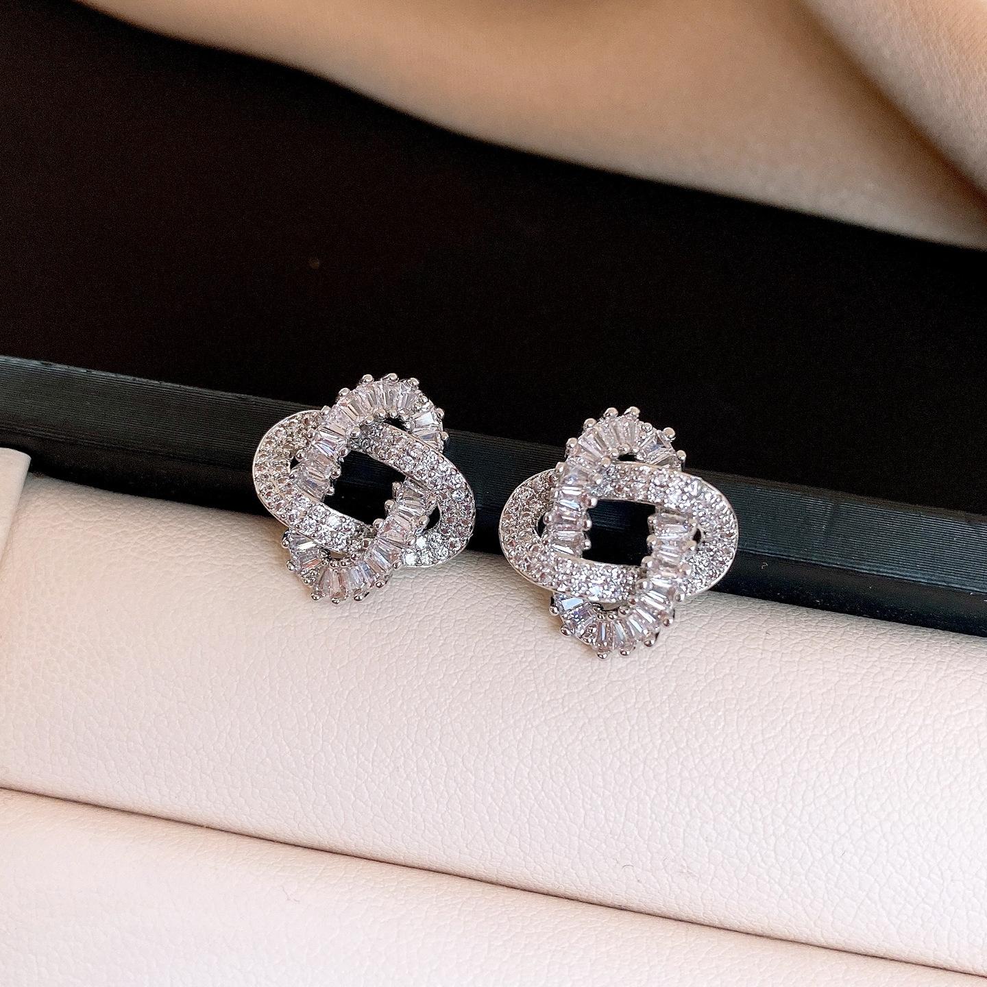 18k real gold electroplated zircon geometric winding stud earrings niche exquisite earrings women