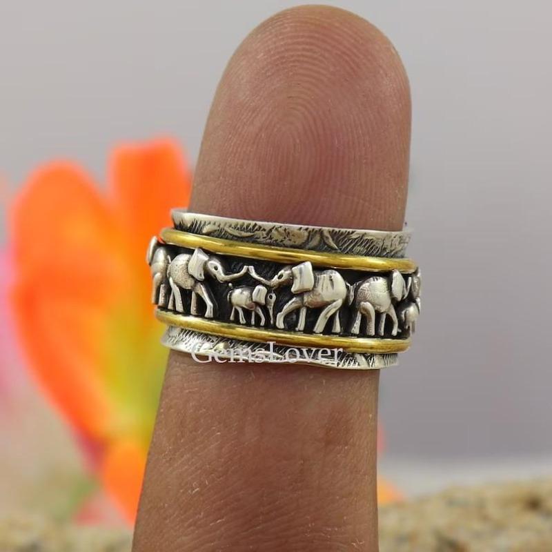 Men'S Ring Hip-Hop Elements Simple Retro Elephant Pattern Luxury Personalized Ring Old