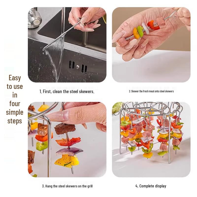 Stainless Steel Vertical Air Fryer Grill Rack with Skewers and Roasting Needles for Kitchen Ovens
