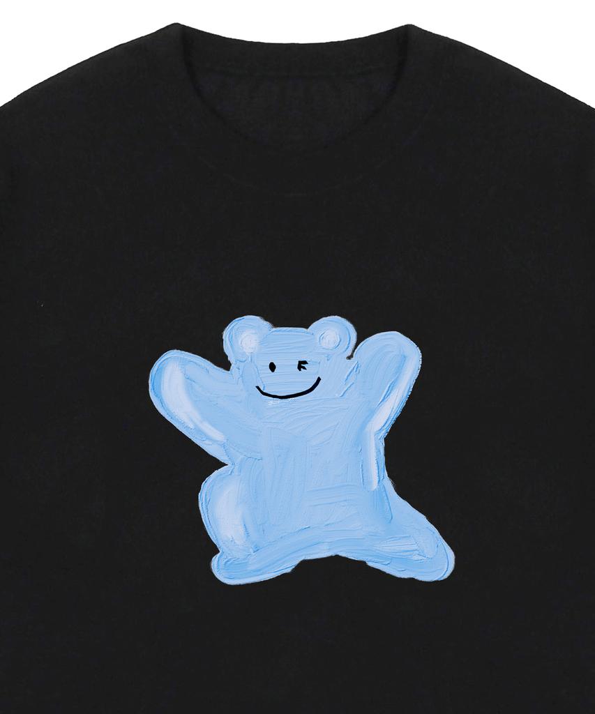 GRAVER [Unisex] Blue Painting Big Bear Smile Short Sleeve T-Shirt_Black