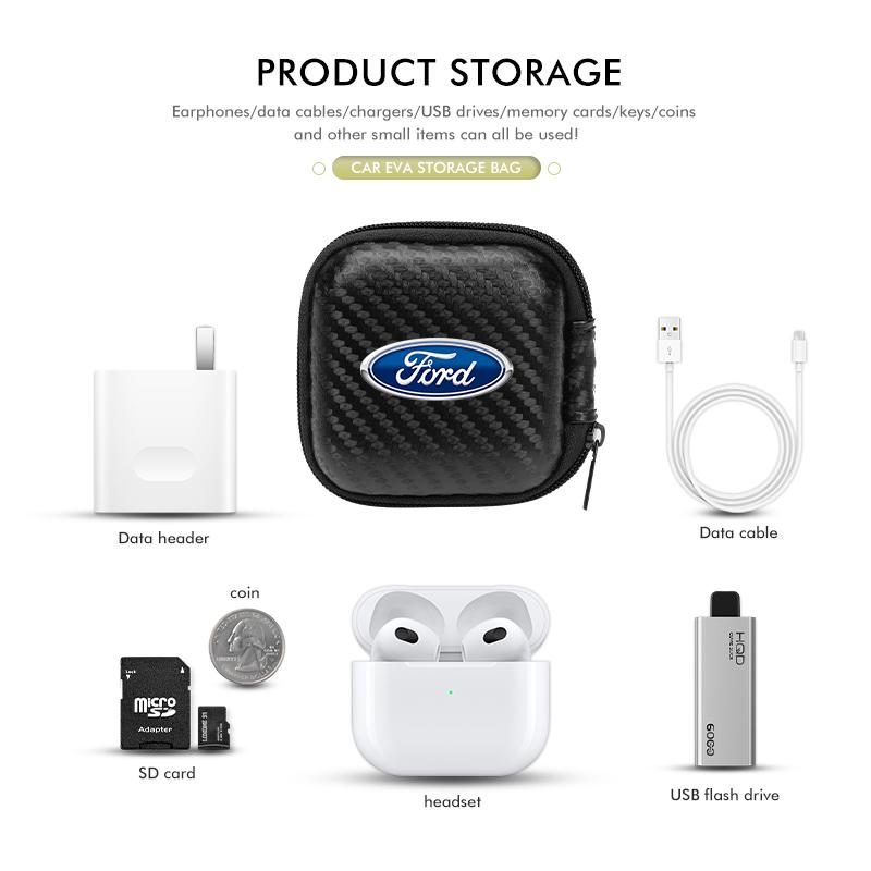 JQOZ8 Car Earphone Storage Box Mini EVA Poratable Headset Bag For Ford Fiesta Ranger Mondeo Escape Ecosport Fusion Explorer