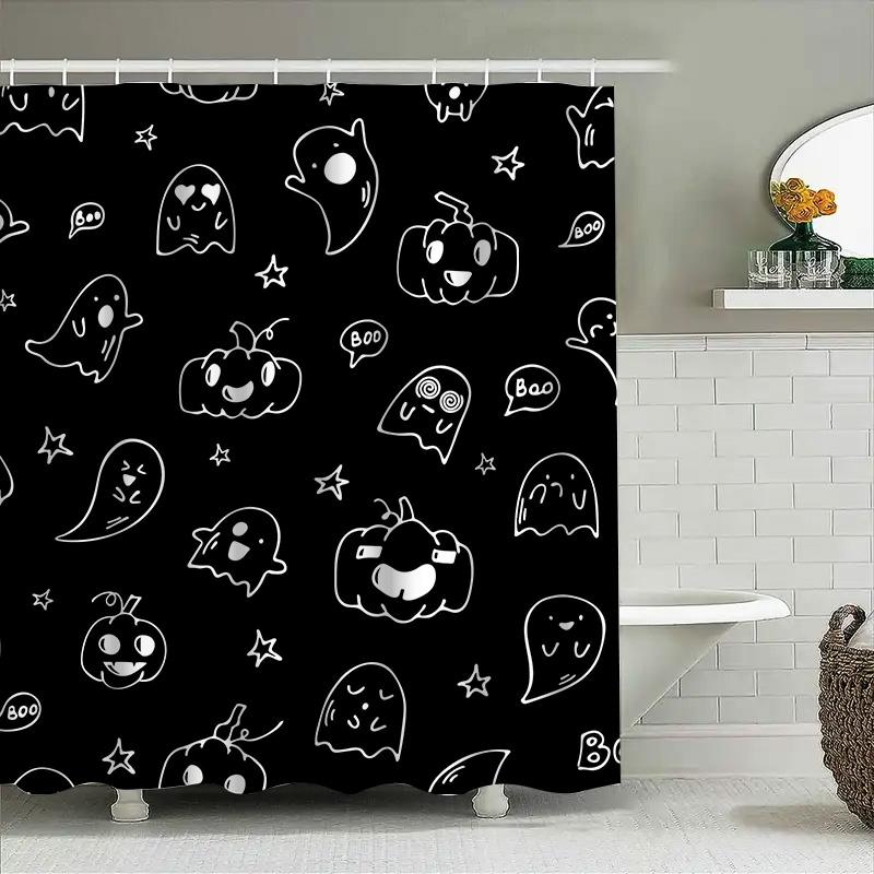 

1Pccute Halloween Ghost Shower Curtain Black Spooky Graphic Draw Drops For Bathroom Decor W60H190(CM)-1 Pcs