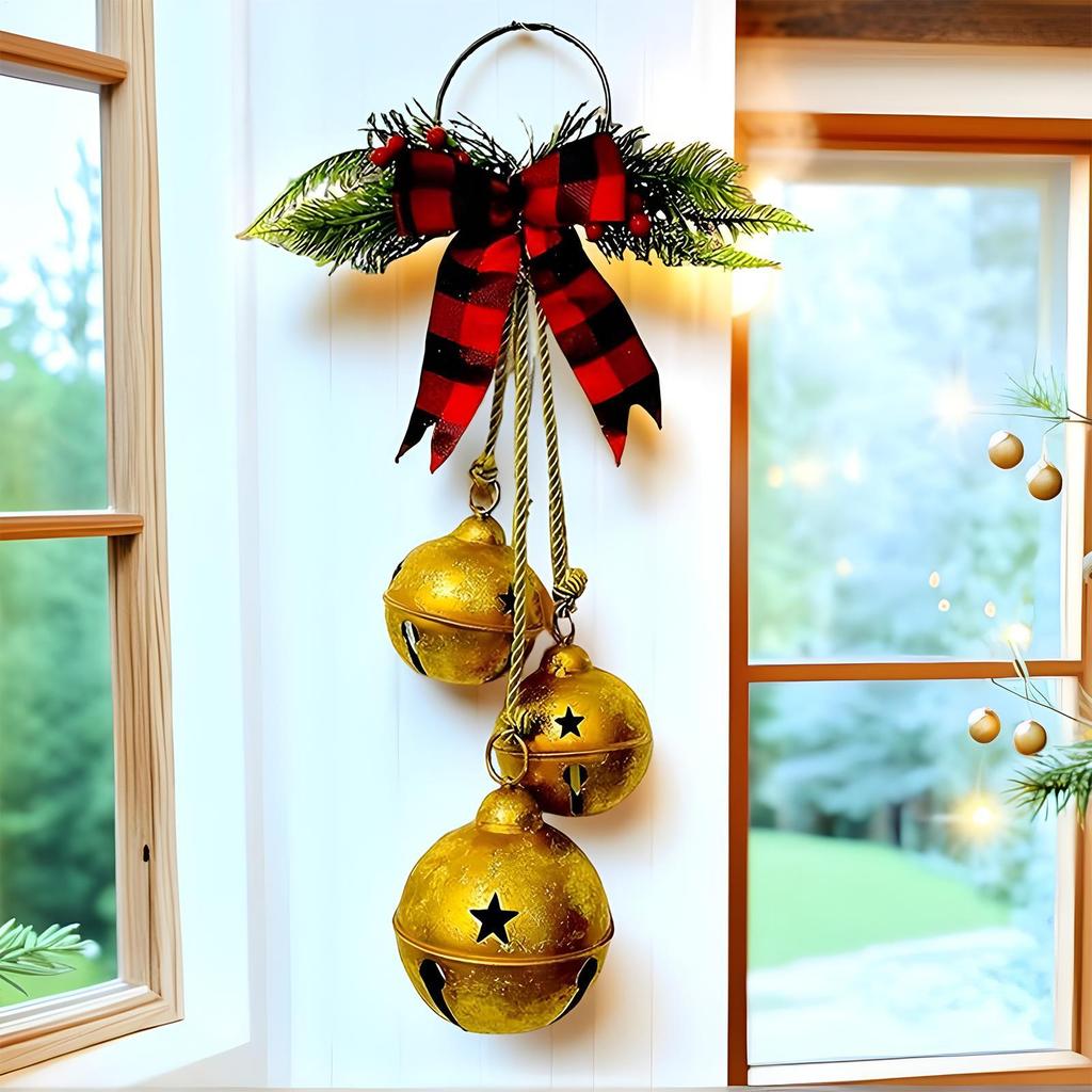 Christmas Tree Bell Ornaments Metal Rustic Festive Bowknot Tree Hanger Bells Christmas Farmhouse Ornaments For Front Door Home