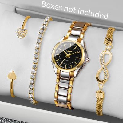 4 Stück/Set Damenarmbanduhr Mode Lässig Digitale Skala Zifferblatt Elegant Trendiges Quarzarmbanduhr Set (Box nicht im Lieferumfang enthalten)
