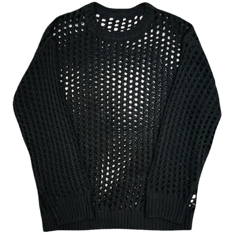 Men's Summer Knitwear: Trendy Long Sleeve Fishnet Cardigan for Sun Protection