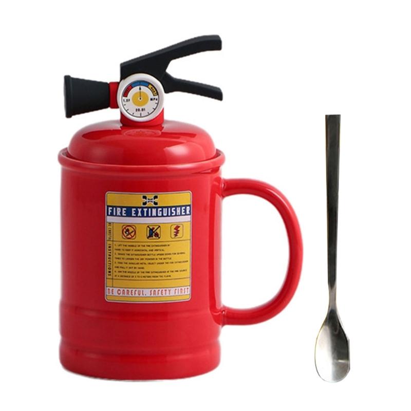 

Funny Fire Extinguishers Look Mug Ceramic Coffee Cup with Easy to Clean Lid Perfect for Creative Gift Lover червоний