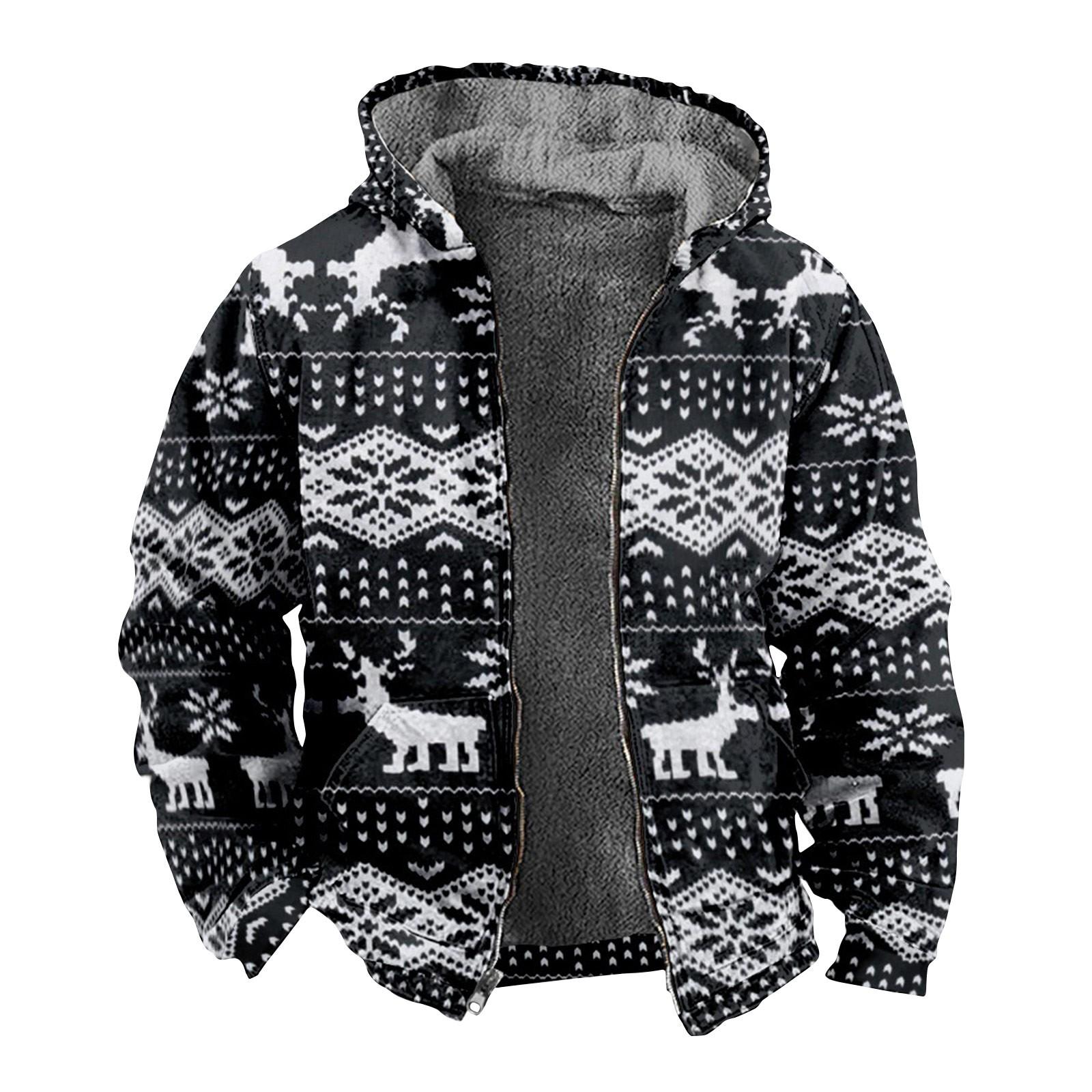 

Мужская куртка с рождественским принтом, мужская весенне-осенняя повседневная трендовая куртка на молнии с капюшоном XXL чёрный