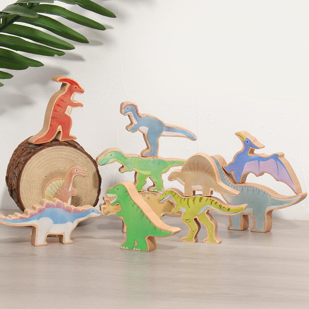 Wooden Educational Building Blocks With Potted Plants Dinosaurs And Flowers For Toddlers Kids Playroom