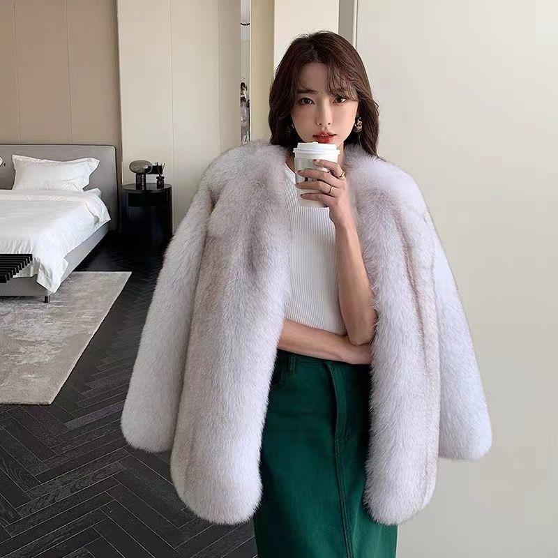 Fox fur coat women's medium and long winter new thickened light wool coat