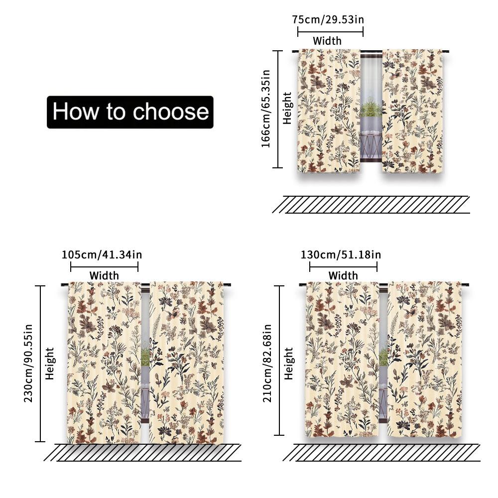 2Pcs Floral Curtain Vintage Garden Plants Herbs Flowers Botanical Classic Suitable For Living Room And Bedroom