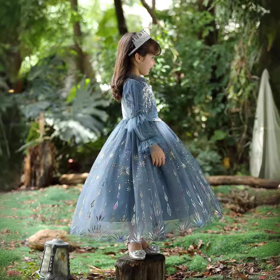 Frozen Children's Elsa Princess Dress Girls Skirt Autumn and Winter 2021 New Elsa Dress Elsa