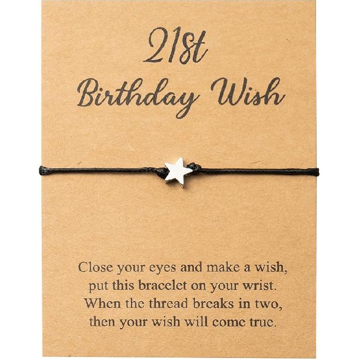 WATINC 13th Birthday Wish Bracelet, Adjustable Star Cord Bracelets with Make A Wish Cards, Friendship Simple Handmade Jewelry Birthday Gift for