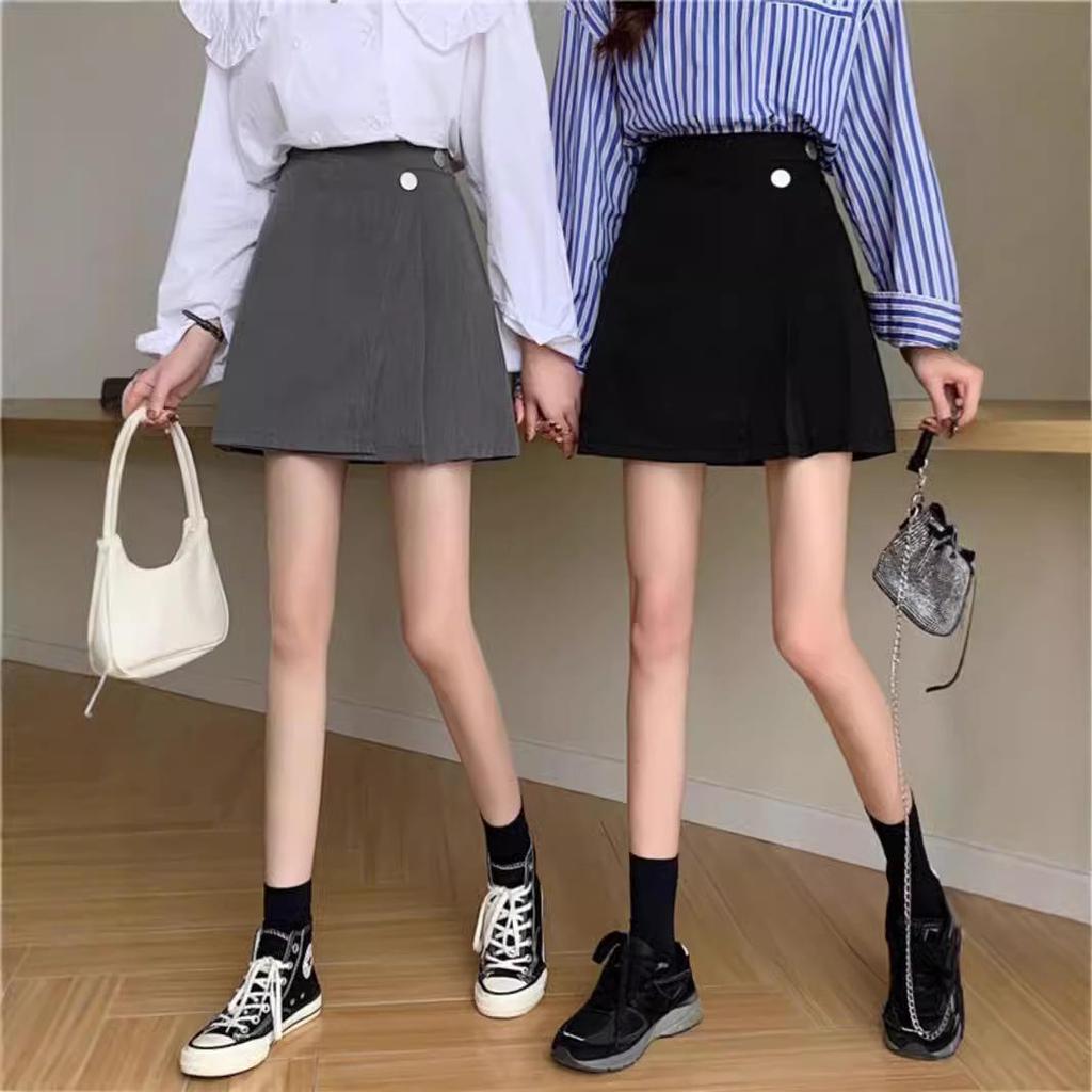 2024 Spring Women's Black High-Waist Irregular A-Line Skirt, Korean Style