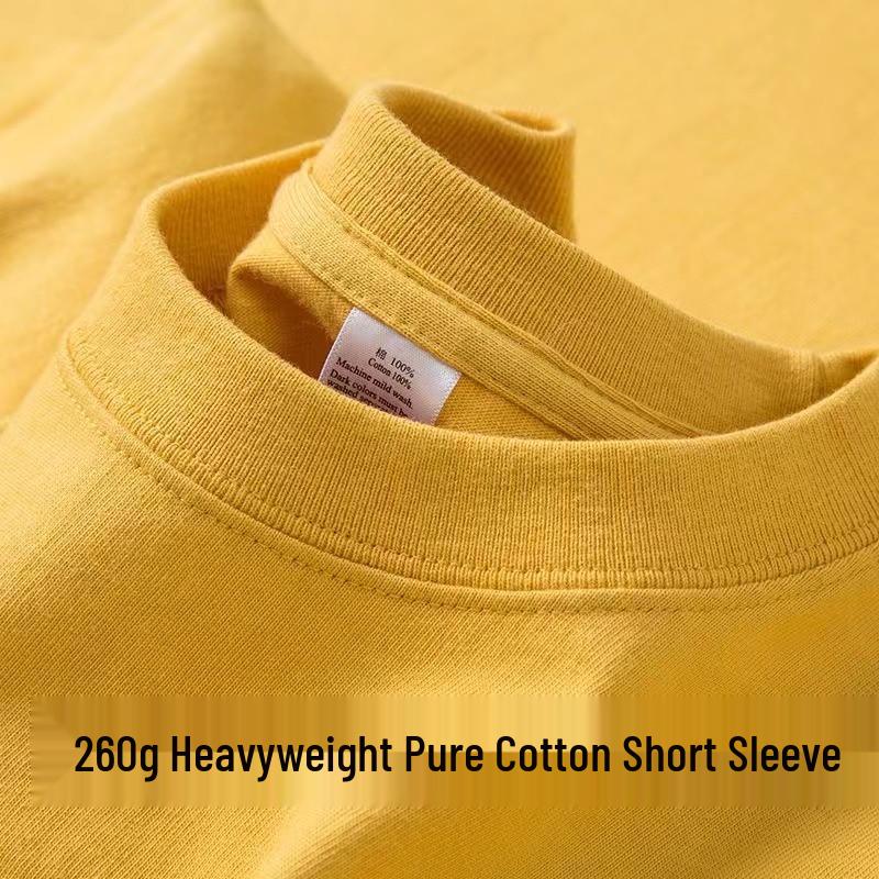 Wine Red Heavyweight Pure Cotton Short Sleeve T-Shirt, Thick Loose Half Sleeve, Small Collar Men's Plain Base Layer