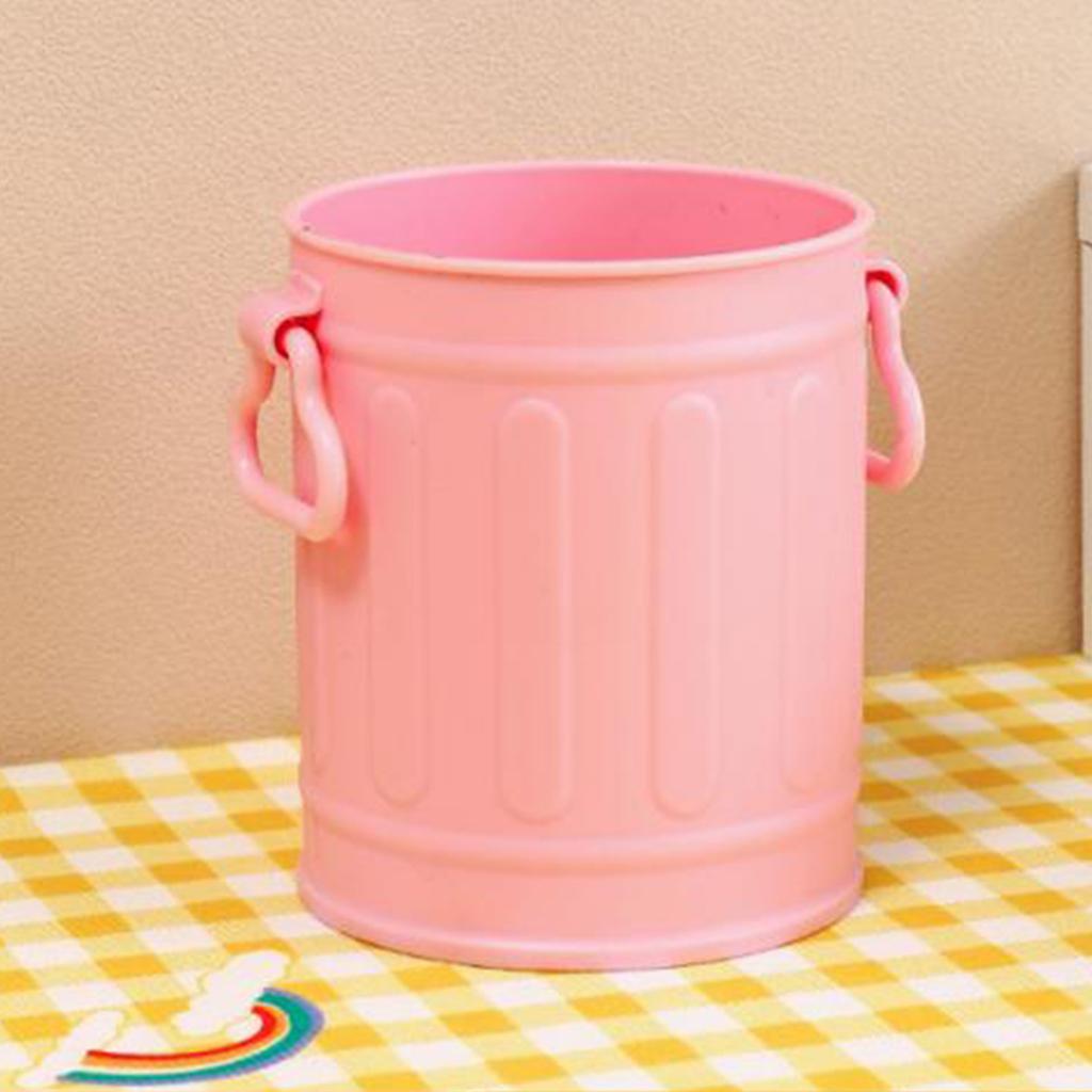Pen Holder Pencil Bucket Plastic Makeup Brush Organizer Desktop Stationary Supplies Container with Handles for Office School Home Pink