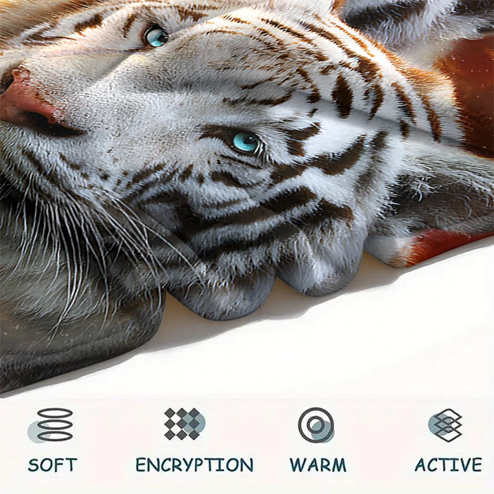 White Tiger Print Flannel Blanket, High Quality Comfortable for All Seasons, Home Decor, Warmth and Comfort, Perfect for Christmas Gifts