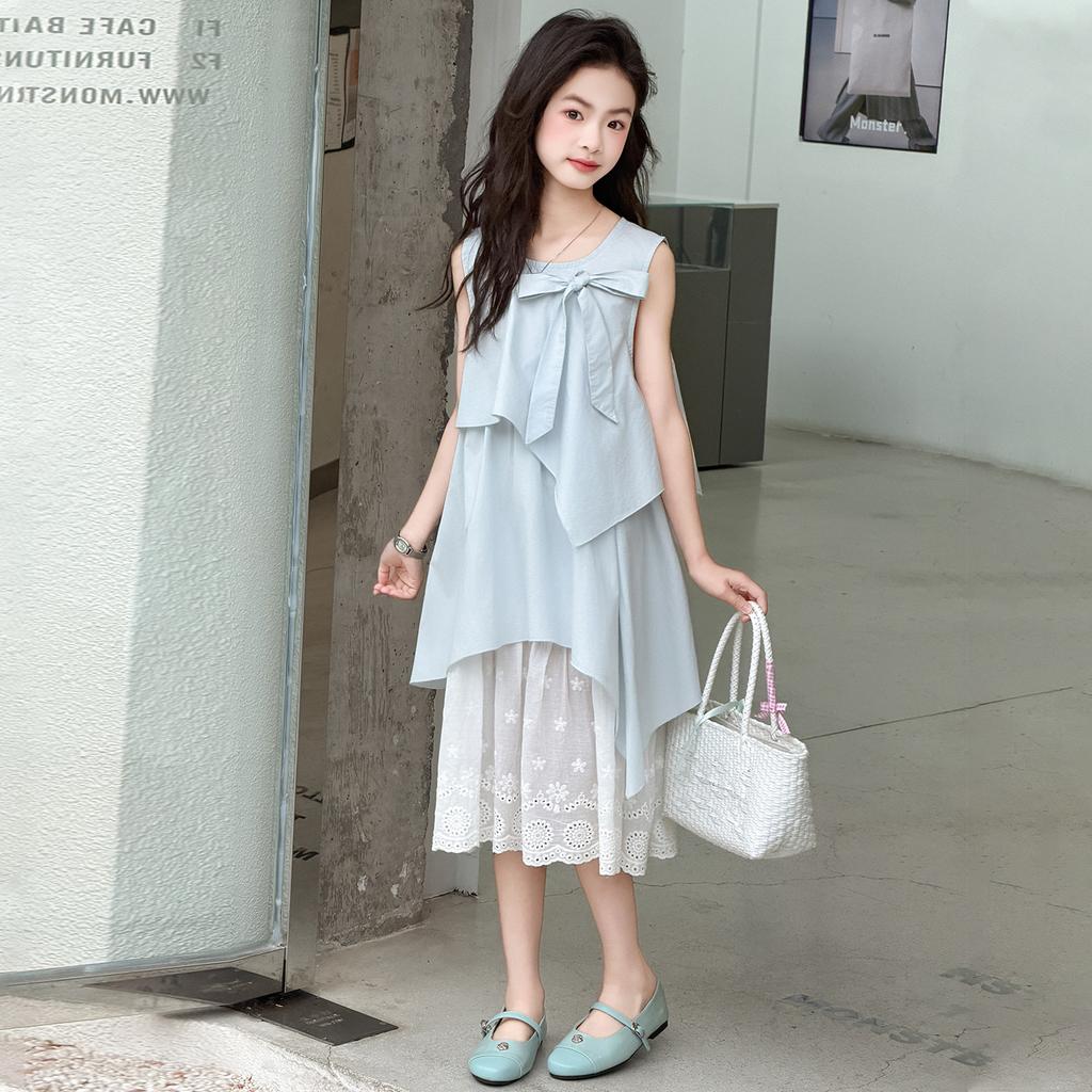 Girls' summer vest dress 2026 new style girls' sleeveless cotton beach dress children's lace princess dress