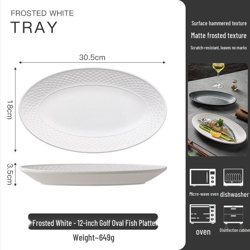 Oval Ceramic Fish Plate with Rock Texture - Stylish New Design for Dining and Serving Steamed Fish or Vegetables.