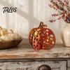 Thanksgiving Seasonal Tabletop Decor Wooden Pumpkin Decor, Vintage Striped Hollow Carved Ornament Halloween Tiered Tray Ornaments for Home Party,