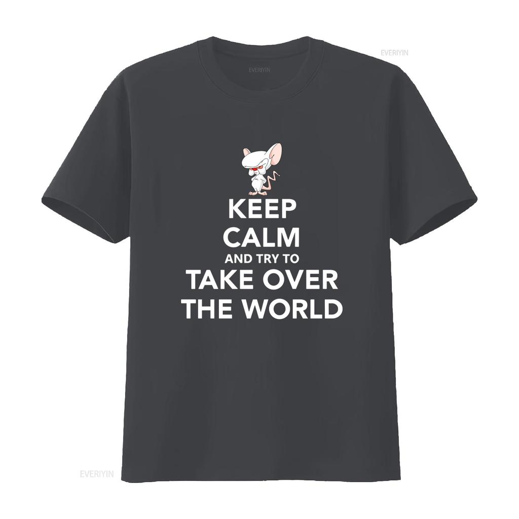 Keep Calm And Try To Take Over The World Cartoon Mouse Funny T Shirt For New Vintage Washed Graphic Top For Everyday Wear
