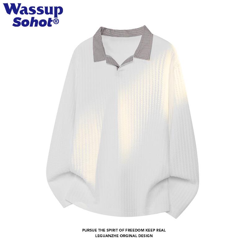 Wassup Sohot Men's American Style Vintage Long Sleeve Polo Shirt