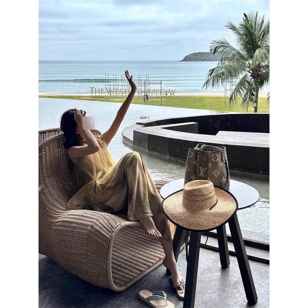 

Французское новое платье женское летнее дизайнерское высококлассное платье с темпераментным вырезом-сеткой и повседневной длинной юбкой в стиле «два в одном» XL- (recommended 110-60kg)