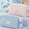 Large Capacity Cute Cartoon Solid Color Pen Bag Portable Storage Bag Multi-function Stationery Organizer Students Supplies