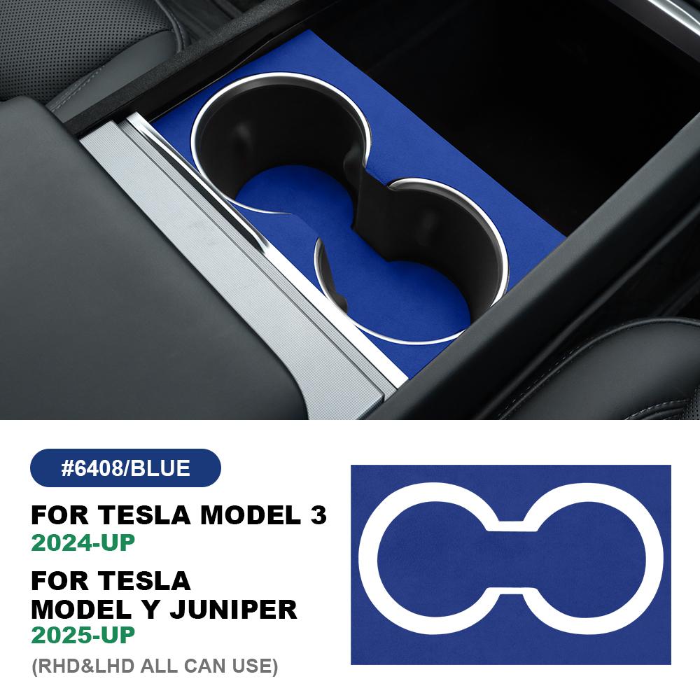 Italian Top Suede Central Console Water Cup Holder Trim Stickers for Tesla Model 3 Highland 2025 Model Y Juniper 2025-Up
