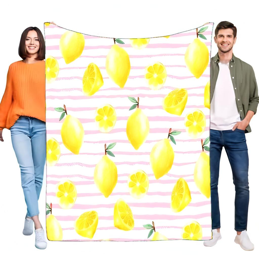 Deková přikrývka s citronovým vzorem Měkká útulná přehoz na postel pohovku Lehká letní dekorace Perfektní dárek pro přátele a rodinu