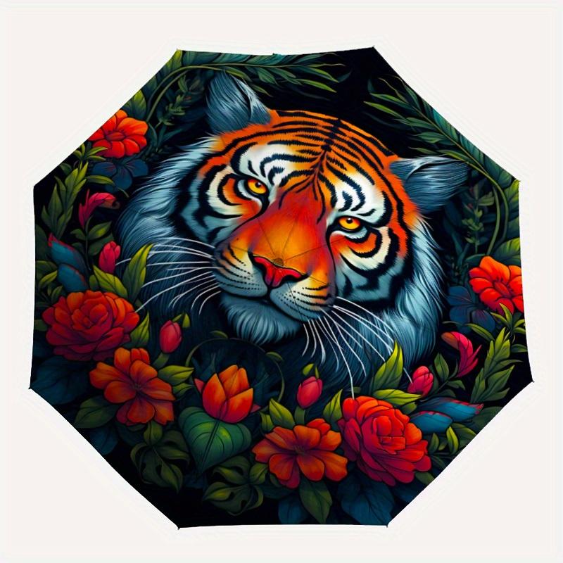 

1pc Tiger Floral Decor Automatic Umbrella - 8-Rib Foldable Design, Outdoor Adventures, and Family Celebrations yy250829012
