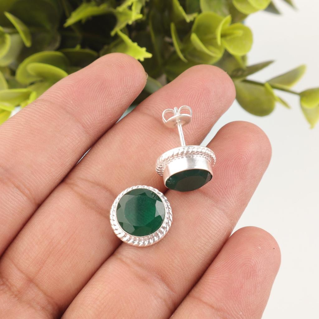 Grüner Onyx Edelstein 925 Sterlingsilber Schmuck Handgefertigte Ohrstecker 0,53" EE-147-17