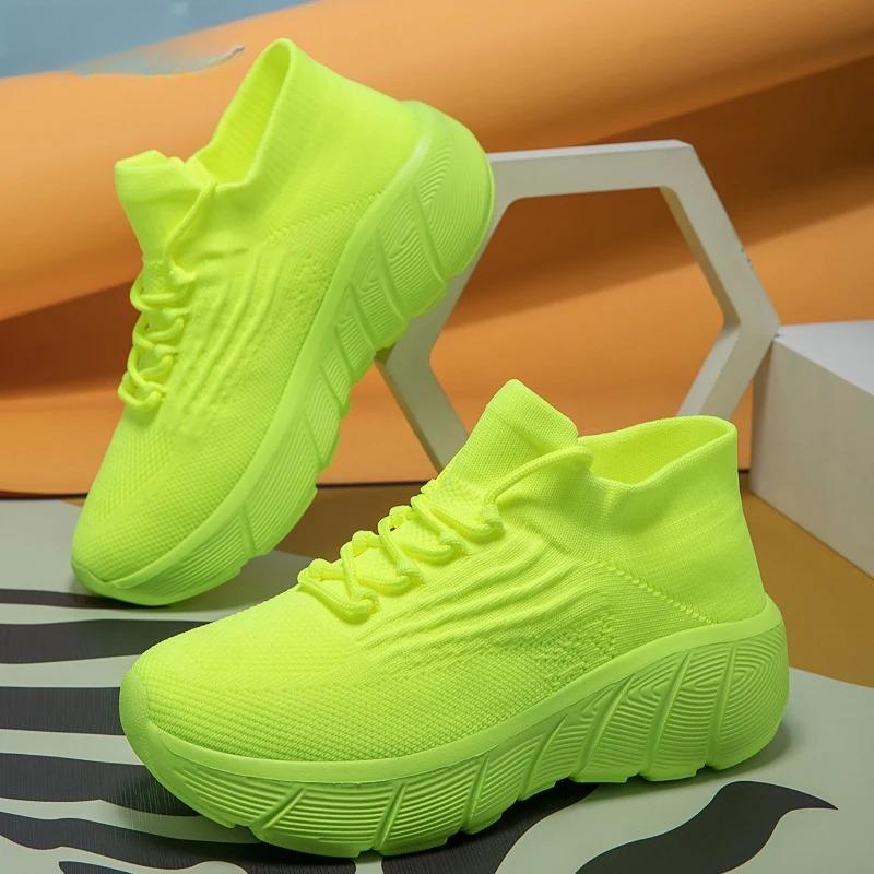 Knitted Socks Shoes Men Women Fashion Platform Shoes Lightweight Breathable Slip-on Casual Walking Shoes
