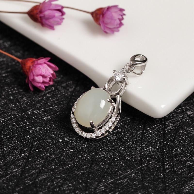 Certified Natural Hetian White Jade Pendant Necklace with 925 Sterling Silver Inlay for Women
