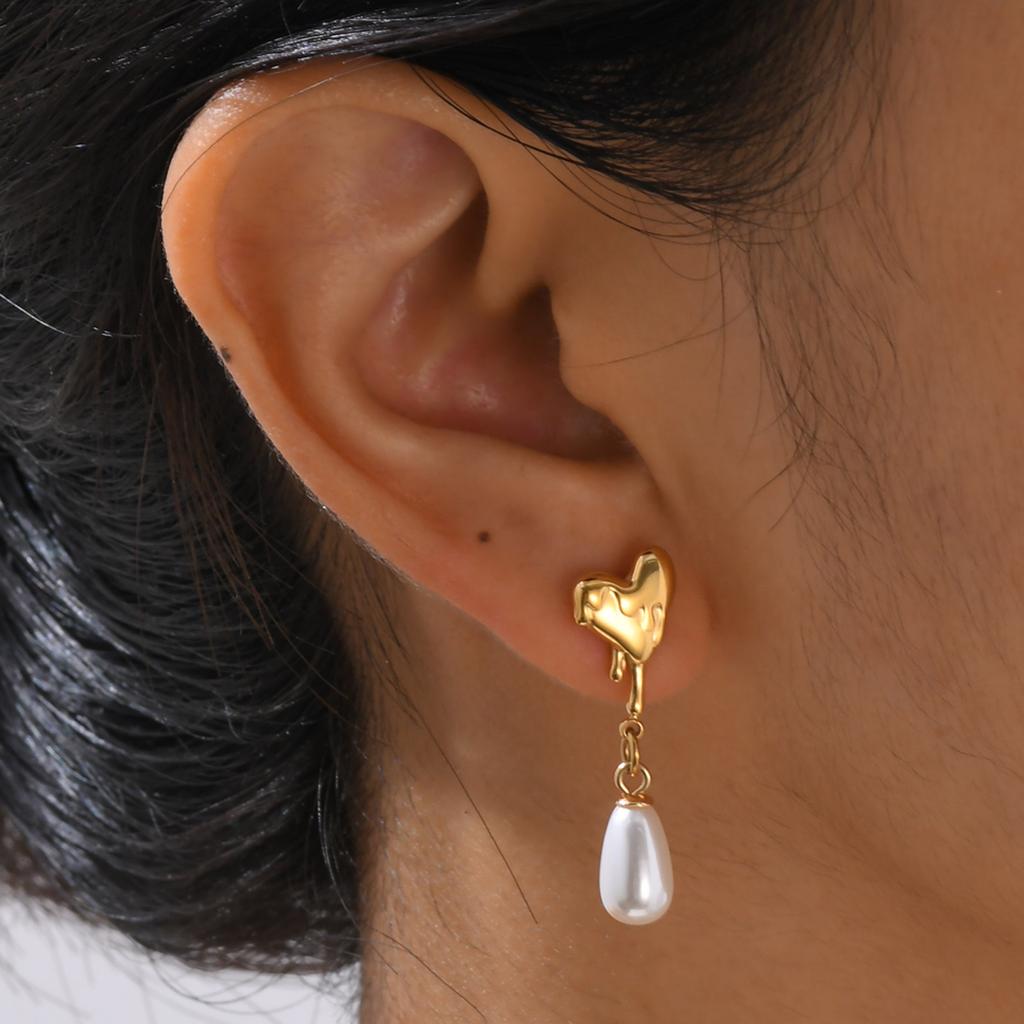 Stainless Steel Drop Earrings for Woman Imitation Pearls Heart Twist Earring Golden Trendy Exquisite Fashion Jewelry Gifts