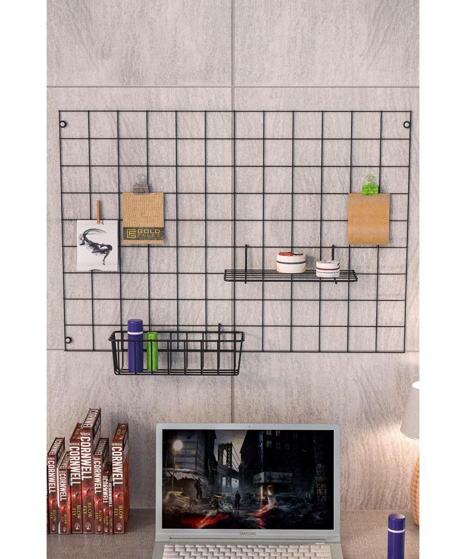 

Проволочная настенная панель Корзина Проволочная полка и настенная вешалка с 5 шт. Колышками Подарочный держатель для фото